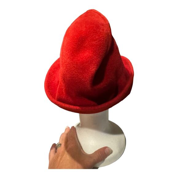 1960's American Vintage Emme Boutique Red Wool Hat, Feathers, fold over size S-M - Picture 8 of 17